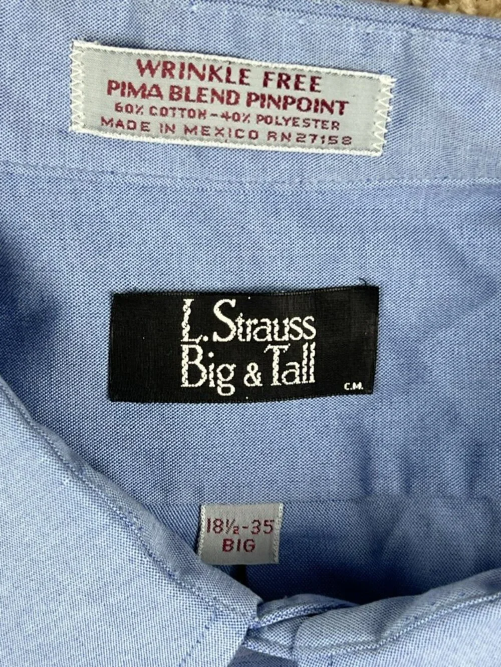 VTG Levis Men’s Button Up Long Sleeve Dress Shirt Blue Size 18.5 35 Big Mexico